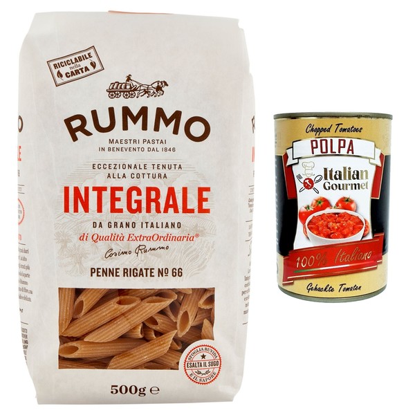 Rummo Pasta Integrale Penne Rigate N.66 Vollkornnudeln 20X500G+Polpa 400G-image