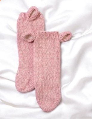 Handknit Pink 100% Alpaca Llama Ear Baby Booties Leg Warmers Socks Shower Gift