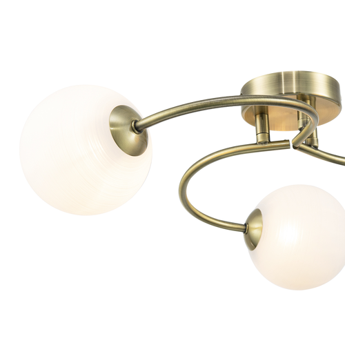 Modern 3-Arm Antique Brass Ceiling Light with Opal Swirl Glass Spherical Shad... - Picture 5 of 7