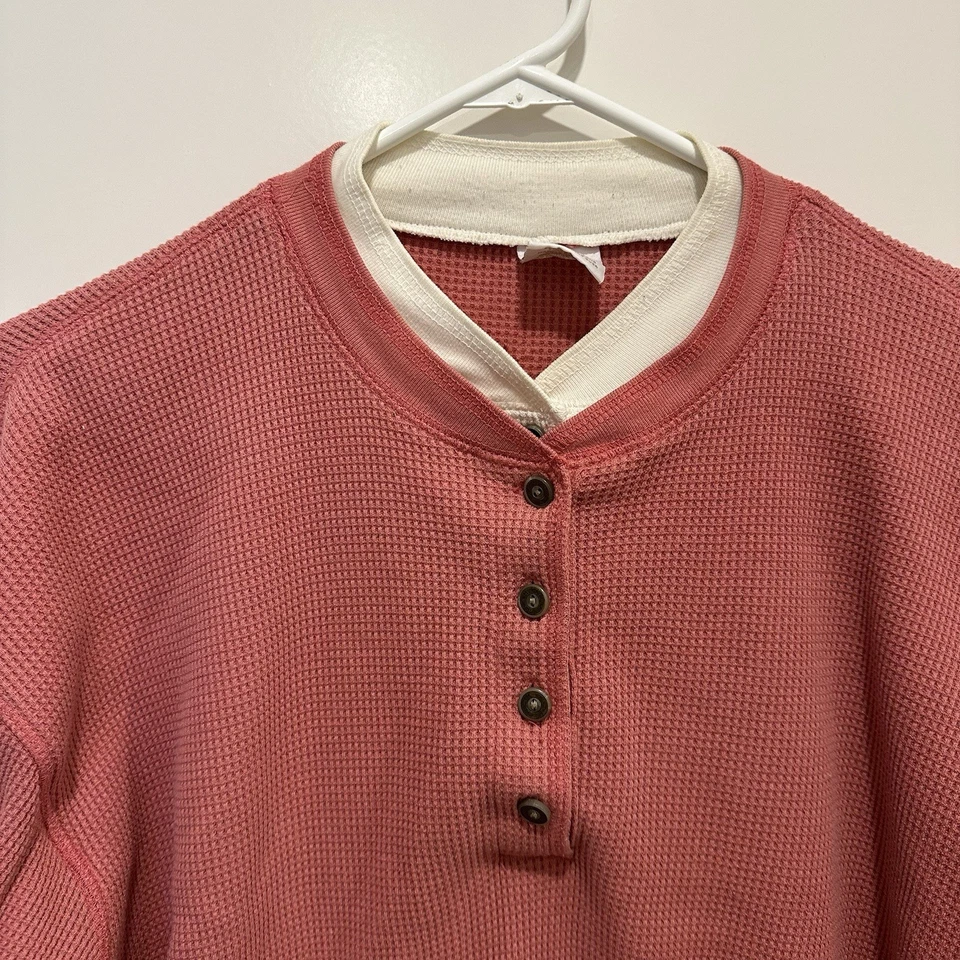 Y2K чероки рубашка большой Henley вафли трикотажа темно-синий цветочный Елена Гилберт Белла лебедь - Изображение 2 из 4