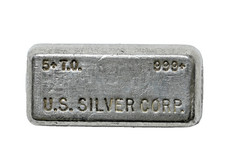 Rare 5 Troy oz. + 999 Fine Silver Bar - OLD POUR - U.S. SILVER CORP. Vintage 93.68 per troy oz