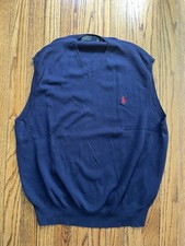 Vintage Polo Ralph Lauren Sweater Vest Men's L Navy Pima Cotton V Neck Pullover