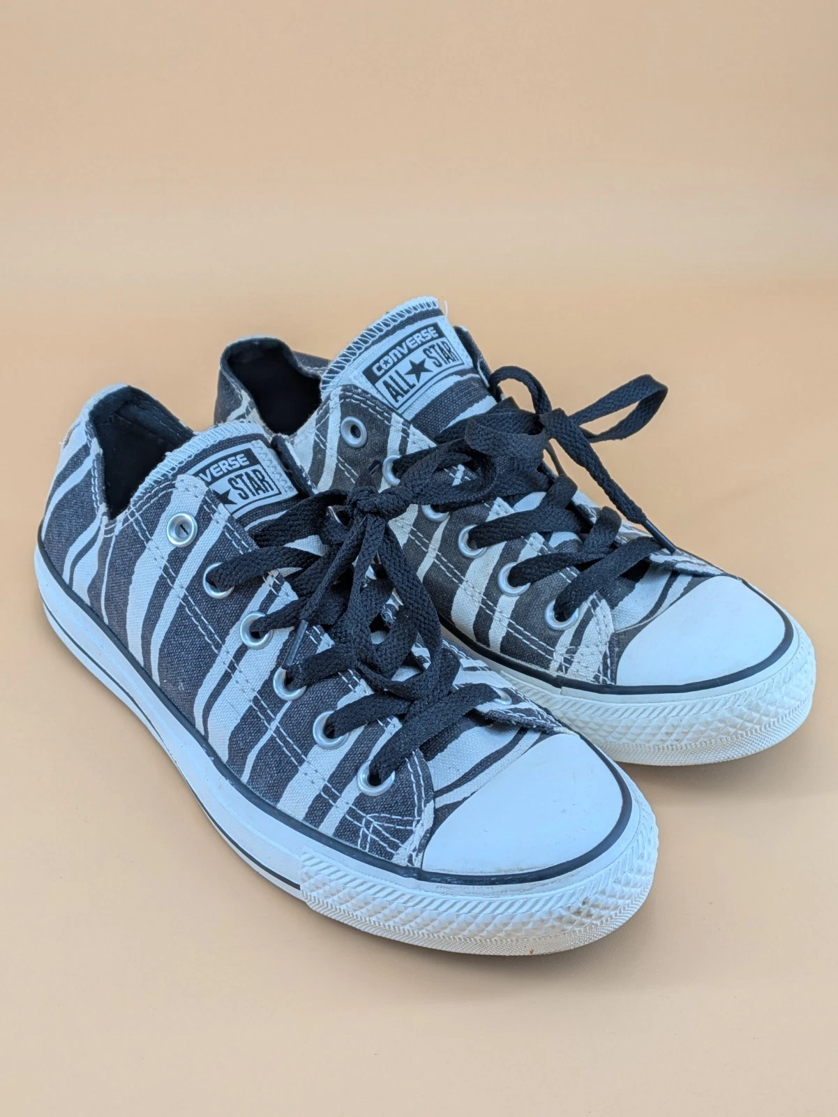 Scarpe sneakers Converse All Star donna taglia 8 nere bianche zebrate a righe tela