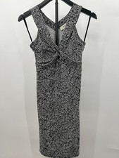 Ann Taylor LOFT Womens Black White Print Twist Knot Front Shift Dress 0