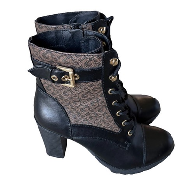 #ad GBG Los Angeles GUESS Women’s Ankle Boots Block Heel Zip amp; Tie Black Brown 9M $29.55