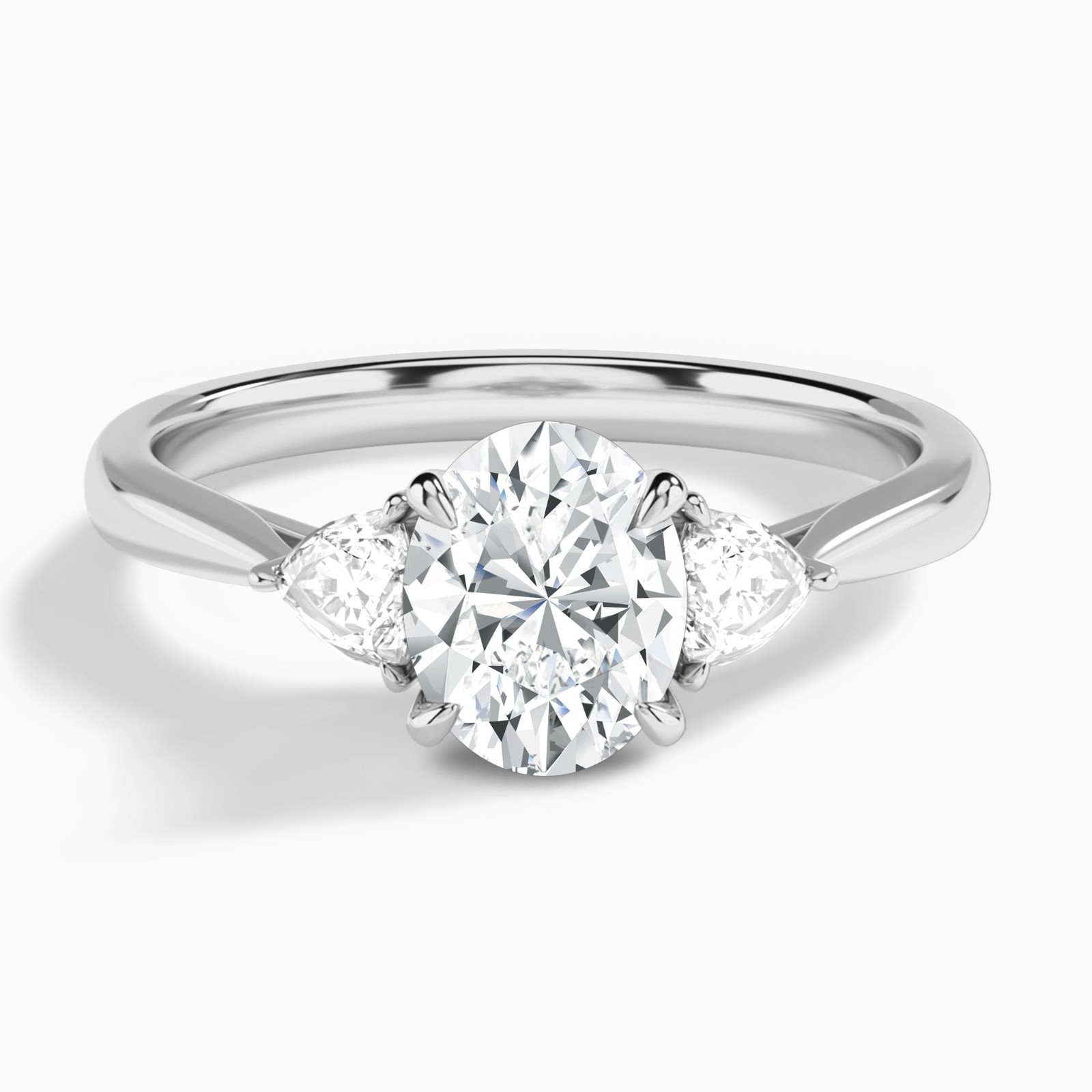 1.05 CT 3-Stone Lab Grown Diamond Oval & Trillion Cut Engagement Ring 14K Gold