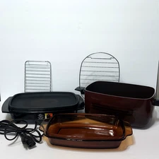 Vintage West Bend 5275 Cooker Plus Brown Stripes 1.5 qt Casserole Cover WORKS