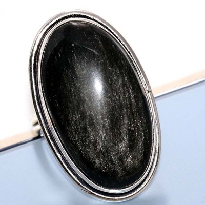 925 Silver Plated Silver Obsidian Ring US 7.5 Unique Jewelry Most Beautiful GW
