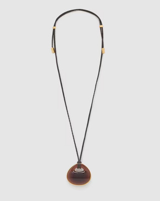 Reiss Pippa Polished Resin Large Pebble Cord Pendant Necklace, Gold/Burgundy £65