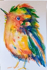 Colorful  bird art,original Watercolor painting,signed,naturelovergift 3.9x2.5"