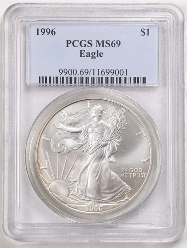 1996 1oz Silver American Eagle MS69 PCGS 11699001