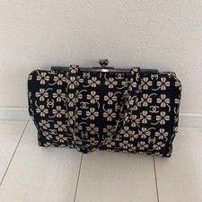Chanel Clover CC Mark Silk Satin Clasp Clutch Handbag Beige