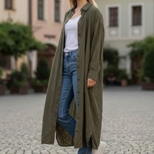 Uniqlo S Green Button Front Shirt Dress Long Sleeve Used