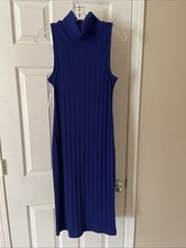 Nine West NWT Blue Sz M Sleeveless Ribbed Mock Neck Midi Dress gorgeous Blue