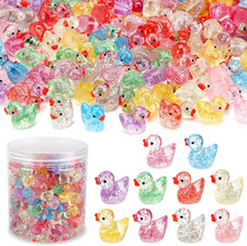 240 Pcs Glitter Mini Resin Ducks, Colorful Tiny Small Plastic Ducks Figures to H