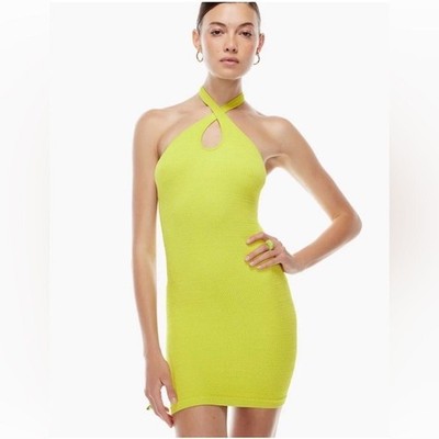 Sunday Best Aritzia Lime Green Halter Mini Dress Keyhole Textured Bodycon Medium