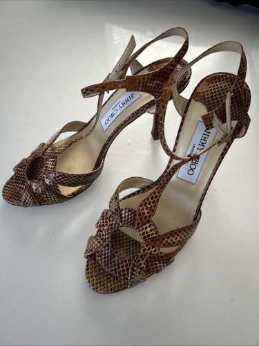 Jimmy Choo Chestnut Snakeskin Leather Strappy Heeled Sandals 37 preowned