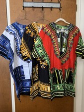 Mens Dashiki Shirt African Top Hippie Vintage Tribal Women Blouse Lot of 3 multi