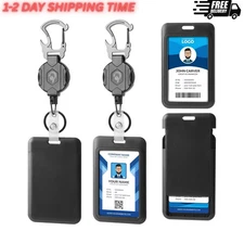 2 Pack Retractable Keychain with ID Card Holder, Heavy Duty Carabiner Badge Hold