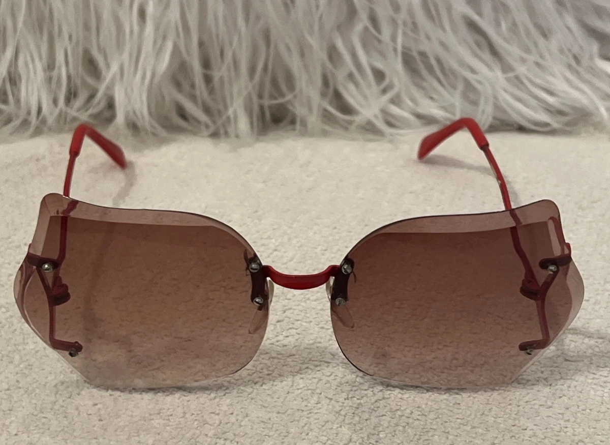 Vintage 70\'s Rimless Pink Gradient Sunglasses with Gold Bridge Nina Ricci / 70s Oversized Square Sunglasses / Pearly Pink  main image 2