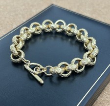 18ct Solid Patterned Heavy Belcher Bracelet 12mm Links 18K Filled Toggle T-bar