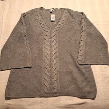 Dressbarn women's 2X gray sweater with silver metallic filament 3/4 sleeve, New
