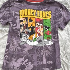 Looney Tunes Kids T-Shirt S Purple Bugs Bunny Daffy Duck Taz Marvin Cotton Crew