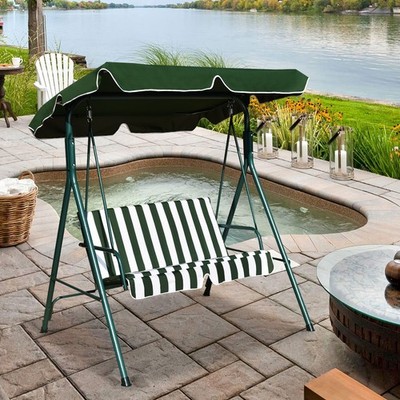 Loveseat Patio Canopy Steel Frame Swing Glider Hammock Cushioned Garden Green