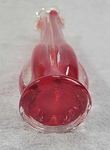 Red Art Glass Swung Glass Vase 6 Fingers Bud Vase 9.5” Tall Vintage - Imagen 7 de 7
