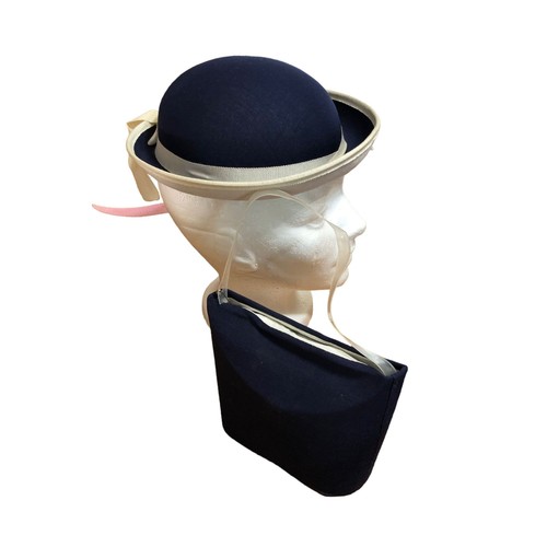 Girls Bowler Hat Navy White Ribbon Purse Handbag Pocket Book Easter Formal - Picture 21 of 21