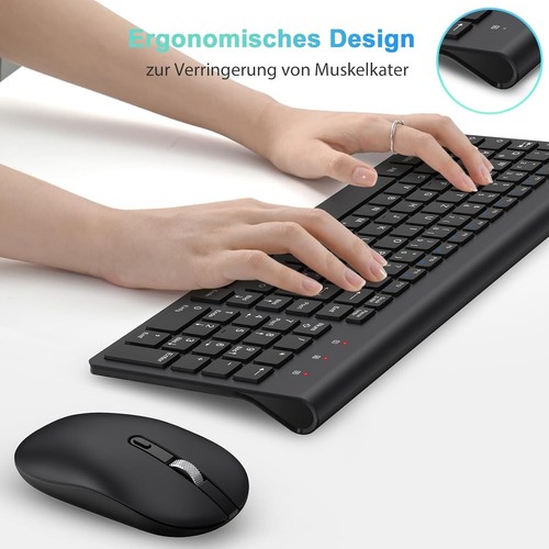 Tastatur und Maus Kabellos 2,4GHz Set Schwarz QWERTZ Dünn für PC Computer C88 - Bild 3 von 6