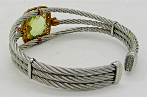 Charriol 18KT Yellow Gold Stainless Cable Lemon Quartz and Diamond Bracelet - Picture 4 of 9