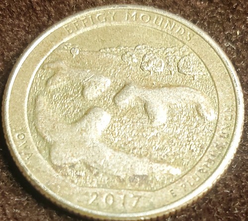 2017-D IOWA Effigy Mounds Quarter Errors: Brockage On Front ~ Lamination On Back - 第 1/2 張圖片