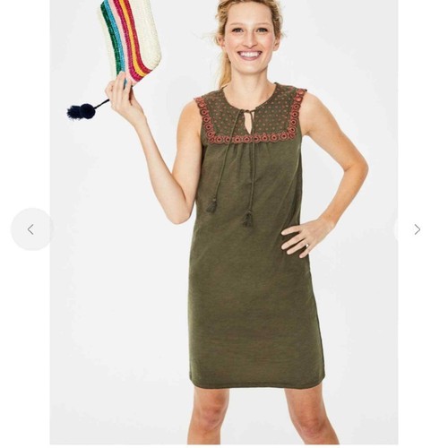 BODEN Nella ärmelloses Jerseykleid! Grün Rosa Quaste Größe 10 - Bild 3 von 9