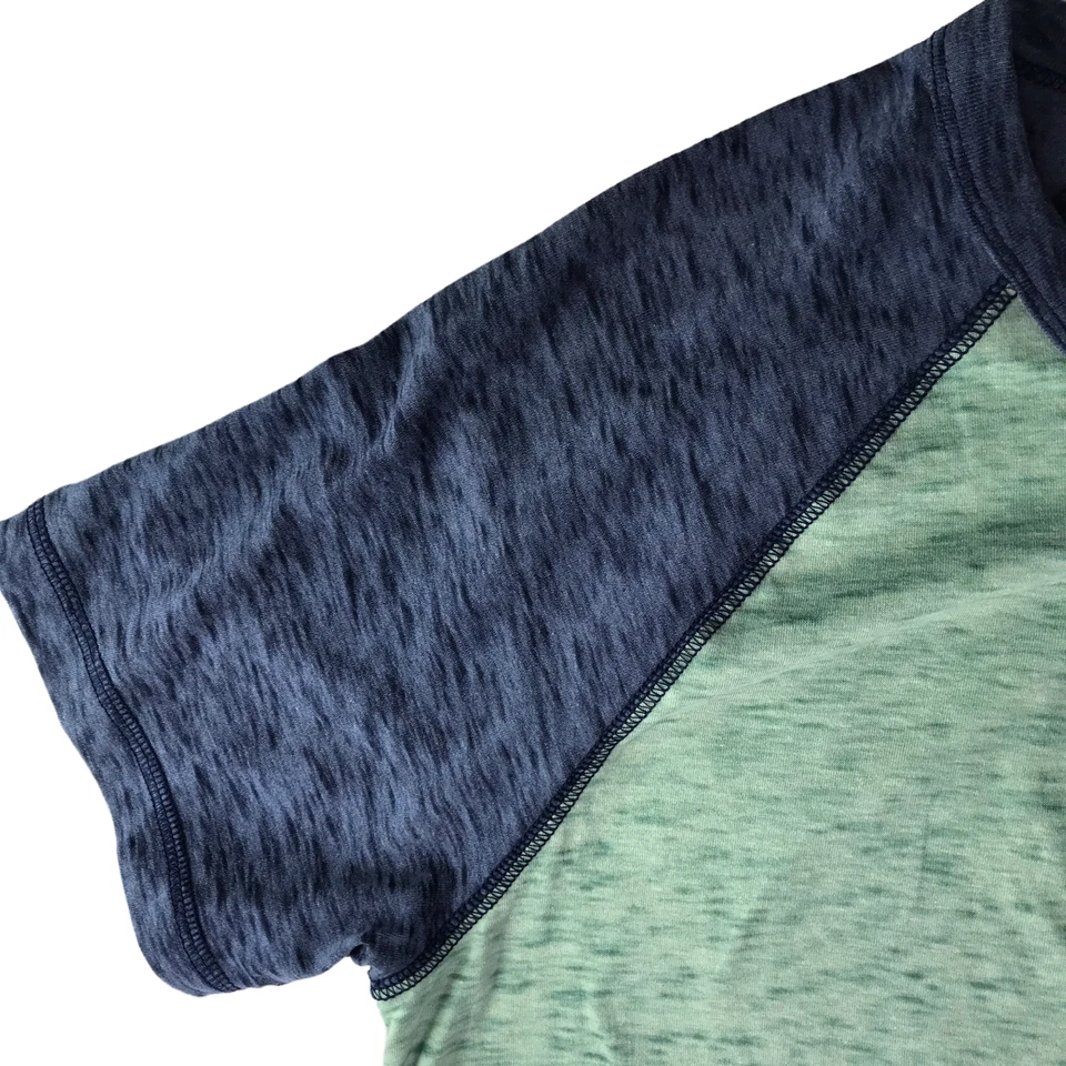 EXPRESS Shirt Burnout Size Women's M Blue Seafoam Green Henley 2 Button Foto 3 de 4