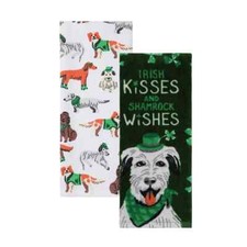 NEW St. Patrick's Day Irish Setter Kisses Dogs Kitchen Towels Set of Two 15x26"