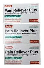 3 Pack Rugby Pain Reliever Plus ( Migraine Headache ) 300 Caplets Total