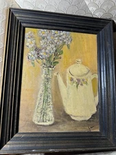 Vintage "Tabletop Still Life Scene"  Oil Painting - Signed And Framed