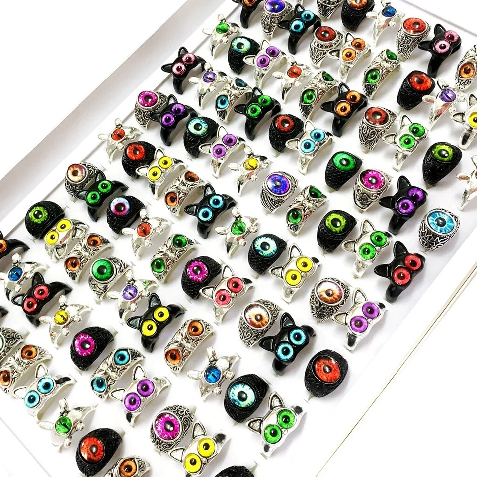 Venta al por mayor 30 piezas Mezcla Lindo Ojo de Animal Gótico Vintage Anillos Fiesta Regalo Joyería Lotes Foto 3 de 4