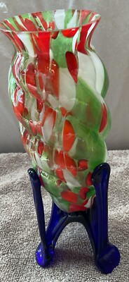 czechoslovakia Art Glass Vase 6 1/2   Has A Piece Of Leg Missing