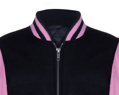 Blouson Varsity Enfant En Cuir Véritable - Style College Noir Avec Manches Cuir Agneau