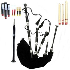 Highland Rosewood Bagpipe Full Silver Mounts Black Cover Free Bag  Tutor Book