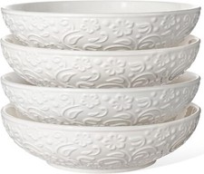Pasta Bowls 32oz, Ceramic Large Salad Bowls 8 inch, Embossed Soup Bowls Flower