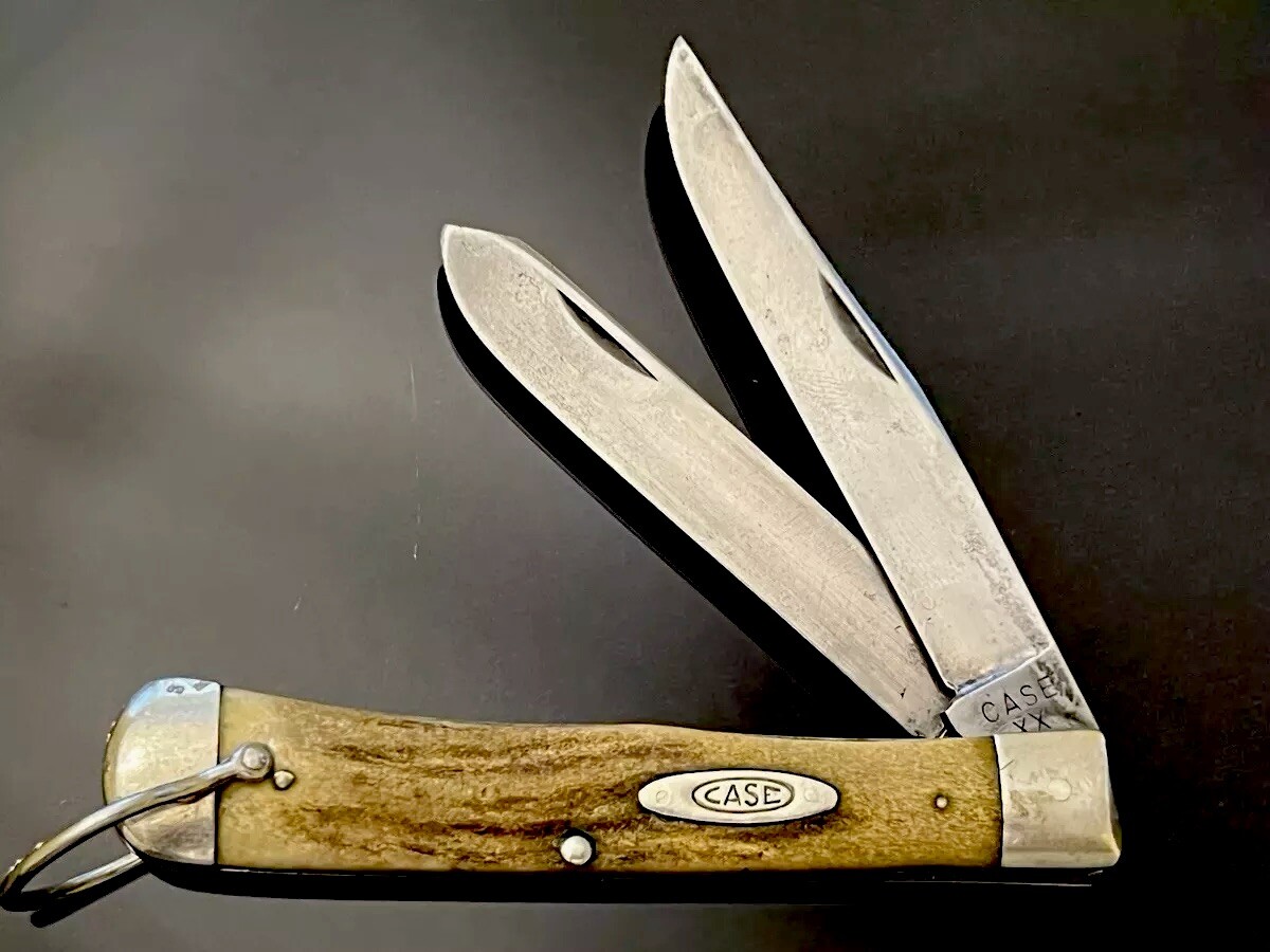 VINTAGE CASE XX RARE 1940’s STAG TRAPPER WITH FACTORY BAIL SPEC.KNIFE EXCLNT+