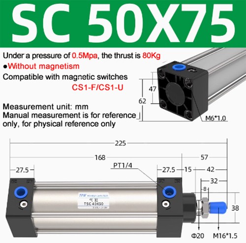 SC50mm Bore 25~200mm Stroke Single Rod Double Action Pneumatic Air Cylinder 1pcs - Picture 14 of 19