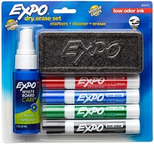 EXPO Low Odor Dry Erase Marker Set Assorted Colors With Cleaner & Eraser
