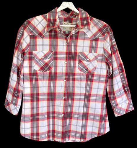 ROPER Boys Western Shirt Pearl Snaps Red Plaid Cotton Pockets Size M 8-10Years