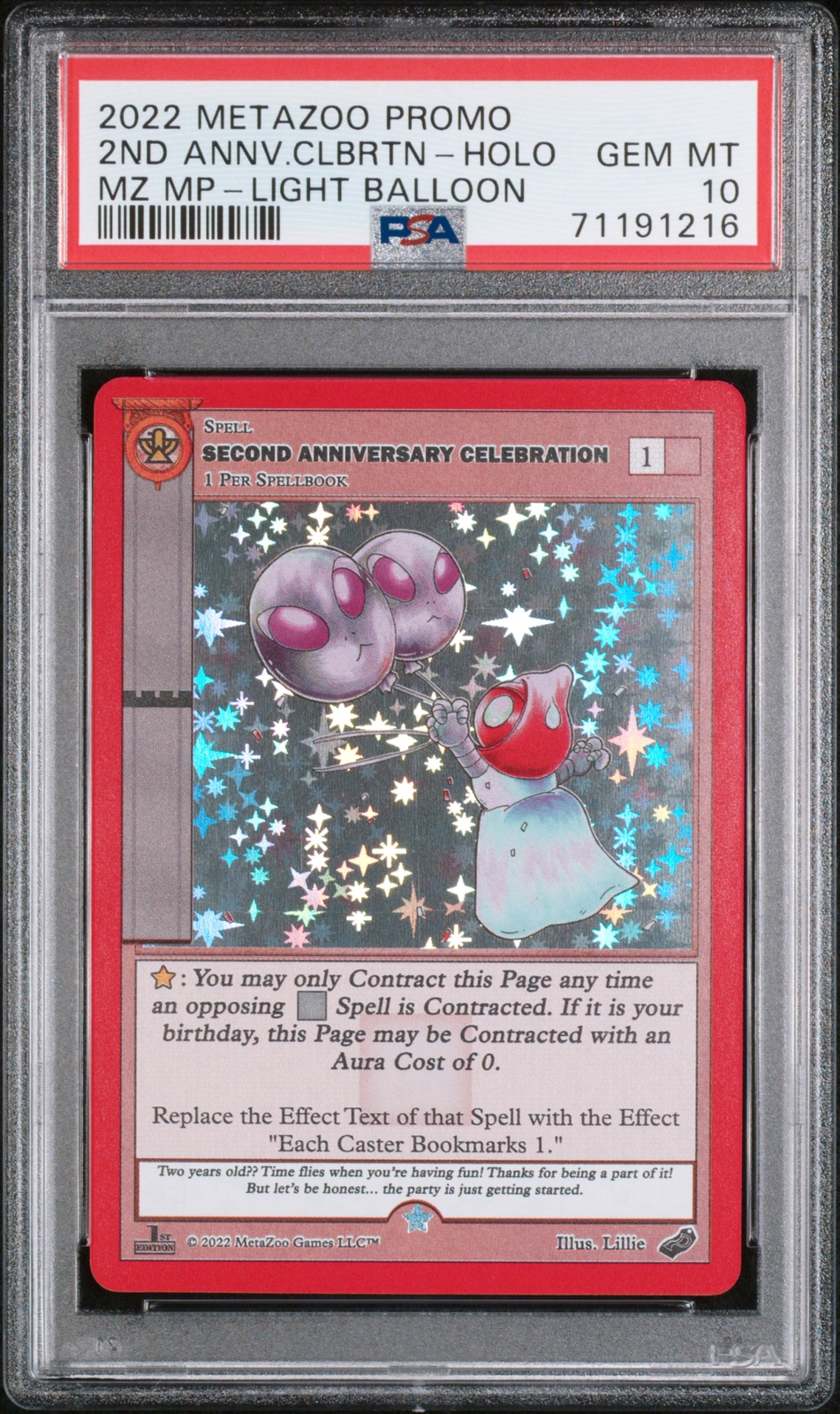2022 METAZOO PROMO SECOND ANNIVERSARY CELEBRATION-HOLO PSA 10