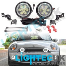 LED Rally Lights Kit for Mini Cooper R55 R56 R58 R59 Black Shell White Halo DRL
