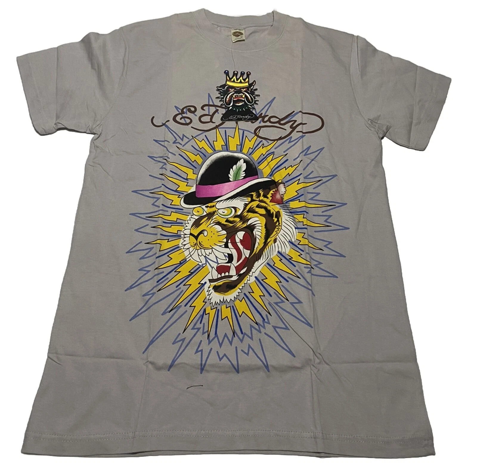 Ed Hardy Shirt Mens Medium Gray Graphic Crewneck Short Sleeve Y2K Tee NWT